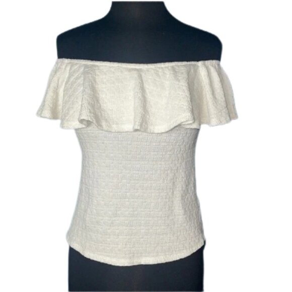 Anthropologie White Off Shoulder all around elastic smocking Blouse Anthro - Picture 2 of 11